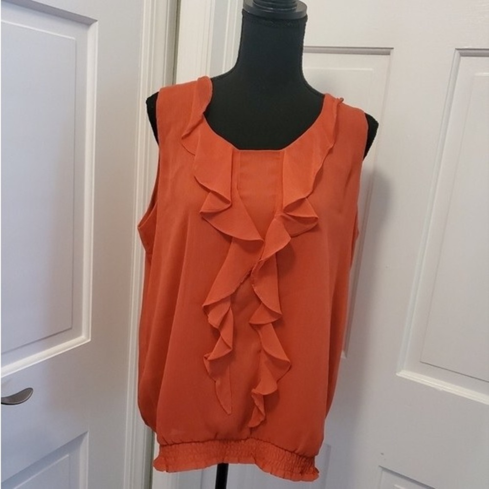 Nue Options Sleeveless Ruffled Blouse in Orange
